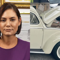 Capô de Fusca de Michelle Bolsonaro é revistado e ex-primeira-dama se irrita: 'Cabe um homem de 1,85m?'