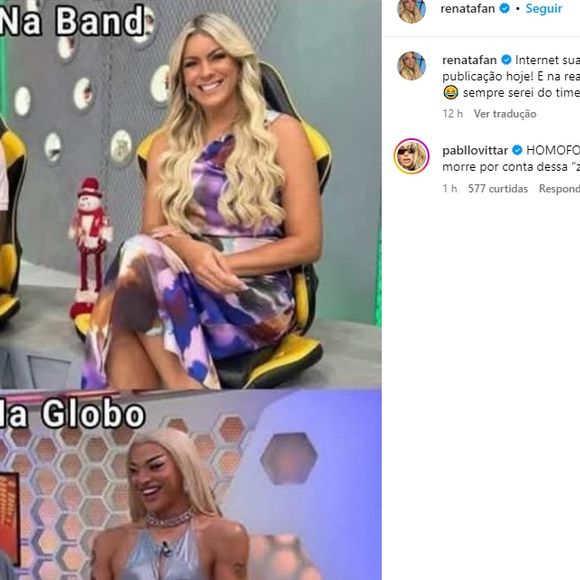 Renata Fan postou meme que envolve Pabllo Vittar e a ida de Denilson para a Globo