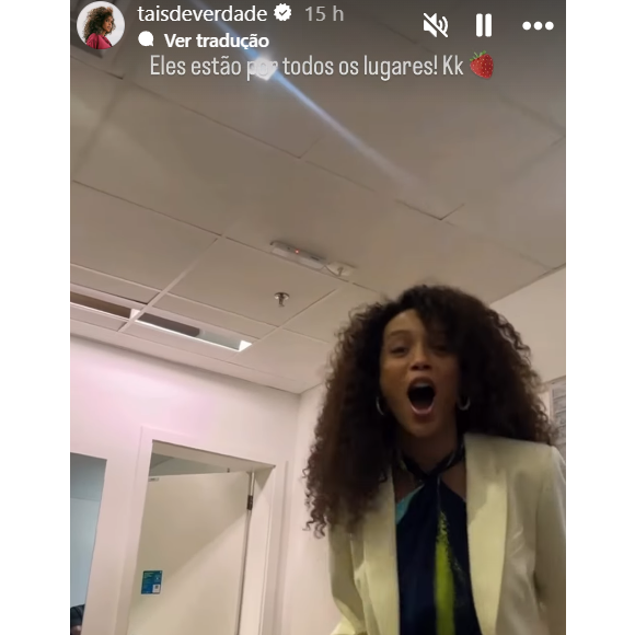 Taís Araújo disse que se recusa a comer o Morango do Amor: 'Não vou gastar minhas calorias comendo esse negócio', disse nos stories.