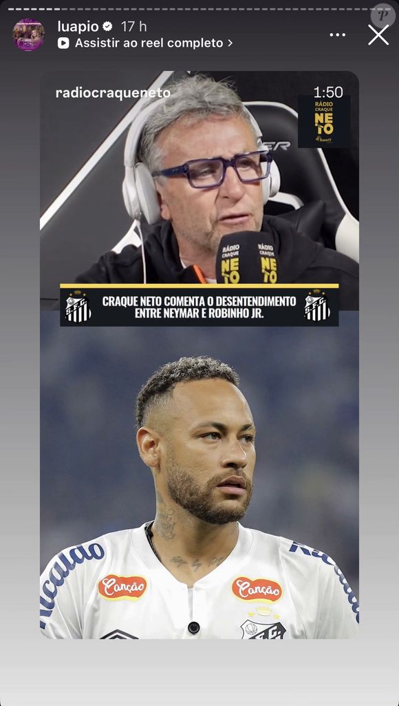 Luana Piovani compartilhou outros conteúdos sobre o atleta, um deles, com comentários do craque Neto, outro crítico ferrenho do comportamento de Neymar dentro e fora dos campos