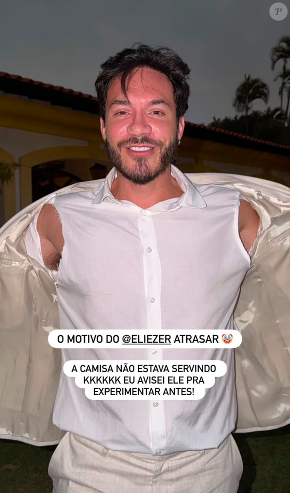 O casamento civil de Viih Tube e Eliezer começou com perrengues: a noiva encontrou uma lêndea no cabelo de Lua e o noivo precisou improvisar com a própria roupa