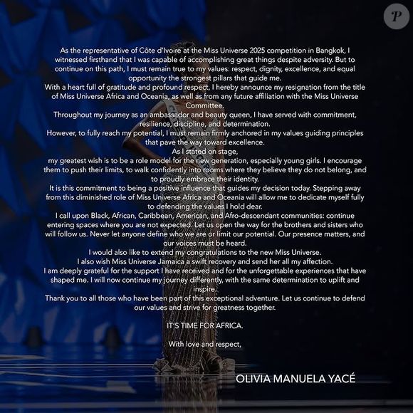 Olivia Yacé optou pela transparência. Ela justifica sua decisão citando um compromisso inabalável com seus valores.