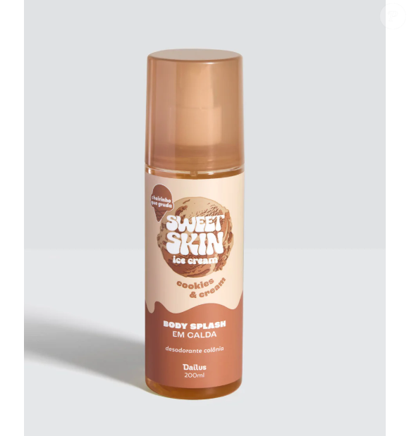 O Body Splash em Calda Cookies & Cream, da Dailus, traz notas de macadâmia, chocolate, além de coco, chocolate branco, caramelo, baunilha e pralinê.