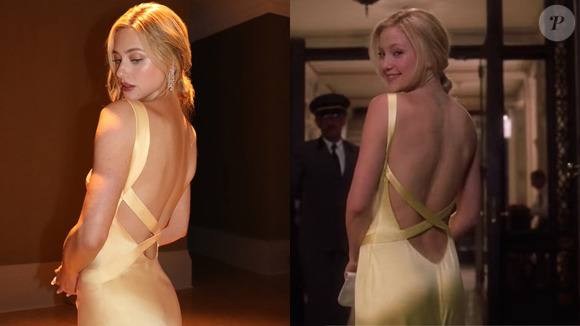 Inspirado no visual de Andie Anderson, personagem de Kate Hudson, o vestido amarelo de Lili Reinhart revisita um dos figurinos mais lembrados das comédias românticas dos anos 2000
