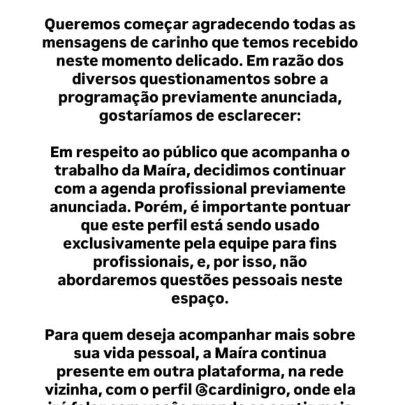 Maira Cardi sofreu aborto espontâneo na 8ª semana de gravidez, mas decidiu não interromper agenda de trabalho