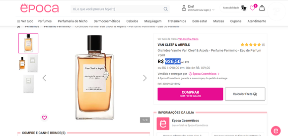 No site da Época Cosméticos, a segunda fragrância usada por Bruna Marquzine está custando R$ 926,50 no PIX.