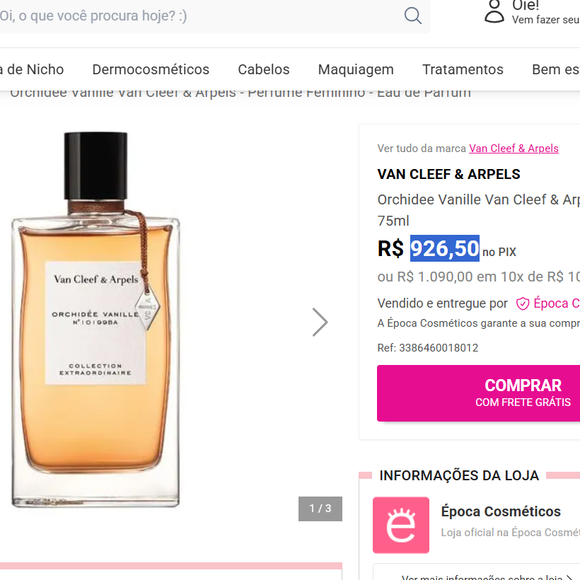 No site da Época Cosméticos, a segunda fragrância usada por Bruna Marquzine está custando R$ 926,50 no PIX.