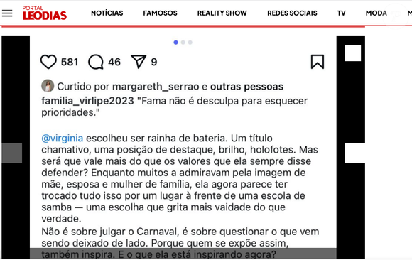 Embora os prints divulgados pelo Portal Leo Dias digam o contrário, Margareth negou ter feito as curtidas. O pronunciamento veio através da assessoria da matriarca