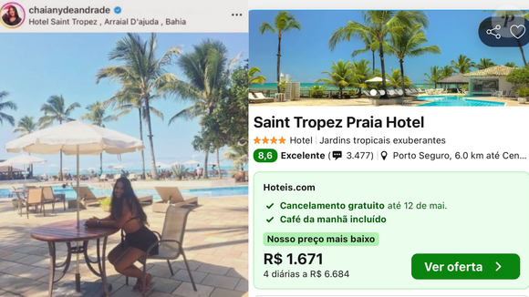 Foto com localização de hotel Saint Tropez, com diárias que podem chegar a R$ 1 mil, viraliza no X e esquenta a polêmica sobre a realidade financeira de Chaiany no 'BBB 26' entre internautas