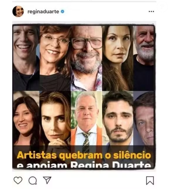 Durante o encontro, ambas abordaram a polêmica de 2020, quando Regina compartilhou nas redes sociais uma montagem com rostos de artistas que supostamente apoiavam sua nomeação como Secretária de Cultura no governo de Jair Bolsonaro.