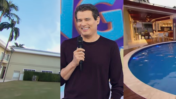 Decoração clássica, piscina gigantesca e até estúdio dentro de casa: é nessa mansão que Celso Portiolli vive com a família há mais de 15 anos