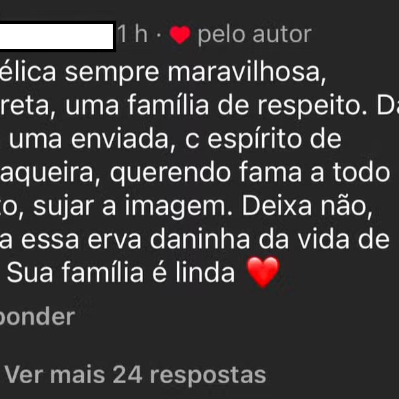 Perfil de Angélica curtiu o comentário da internauta