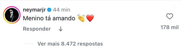 Neymar escreveu na publicação de Vini Jr.: ‘Menino tá amando’