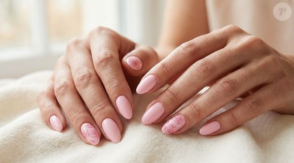Elegante e fácil de combinar, o rosa pastel ganha uma nova aparência com pequenas flores. A decoração acrescenta feminilidade à manicure sem tirar a leveza ou transformar o visual em algo excessivo