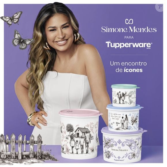 "Tudo o que aparece na imagem da Tupperware remete diretamente ao meu passado. A casa, os animais — especialmente a galinha — e todos aqueles animaizinhos têm tudo a ver com a minha infância", diz Simone Mendes