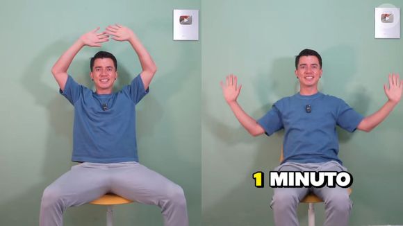 O exercício de elevação dos braços, abrindo as pernas, trabalha os ombros e a coordenação.