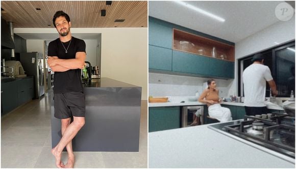Um dos ambientes favoritos de Romulo Estrela em sua mansão é a cozinha super equipada