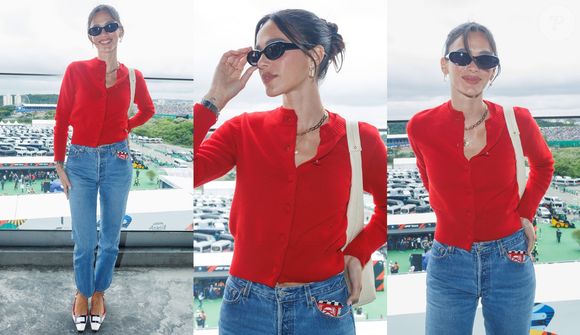 Esse look de Bruna Marquezine no GP de São Paulo é tão chique e confortável a atriz optou por uma calça jeans e uma camiseta social vermelha