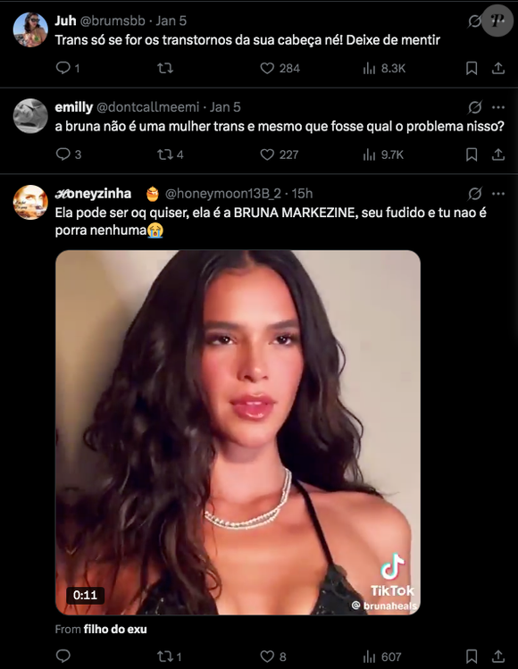 Diante dos ataques, internautas saíram em defesa de Bruna Marquezine e condenaram a transfobia praticada pelo internauta