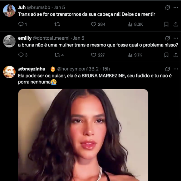 Diante dos ataques, internautas saíram em defesa de Bruna Marquezine e condenaram a transfobia praticada pelo internauta