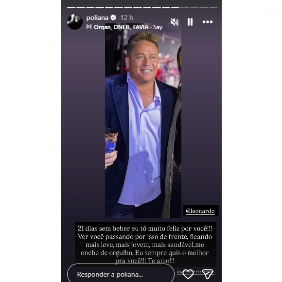 Leonardo completa 21 dias sem beber. O sertanejo revelou que começou a consumir álcool aos 10 anos e agora recebe o apoio de Poliana Rocha