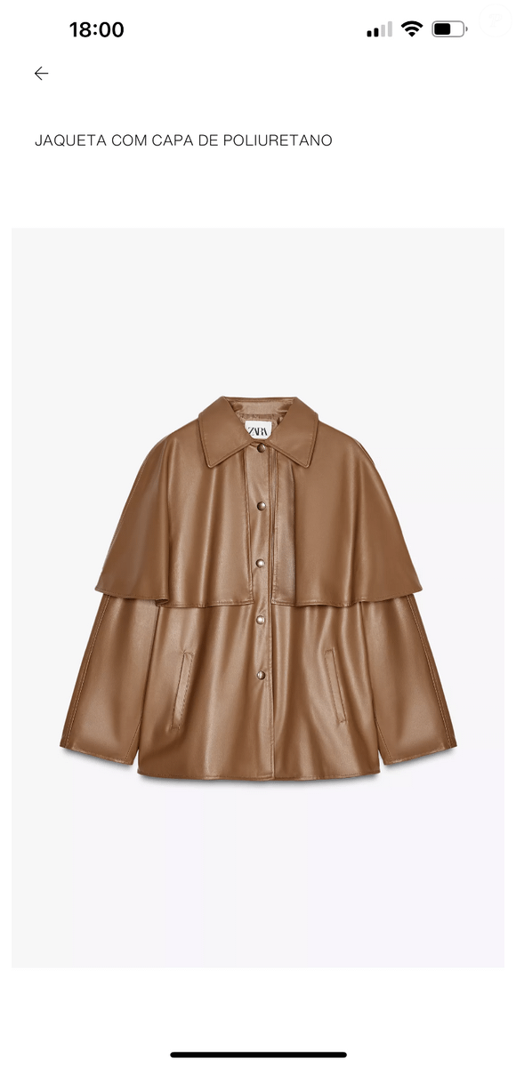 Encontramos no Enjoei um modelo semelhante: jaqueta marrom chocolate ao leite com capa de poliuretano da Zara, por R$ 549 ou em até 10x de R$ 54,90 sem juros