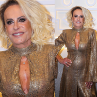 Decotão, brilho e fenda! Ana Maria Braga entrega glamour e sensualidade em look dourado durante noite beneficente no Rio