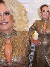 Decotão, brilho e fenda! Ana Maria Braga entrega glamour e sensualidade em look dourado durante noite beneficente no Rio