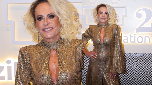 Decotão, brilho e fenda! Ana Maria Braga entrega glamour e sensualidade em look dourado durante noite beneficente no Rio