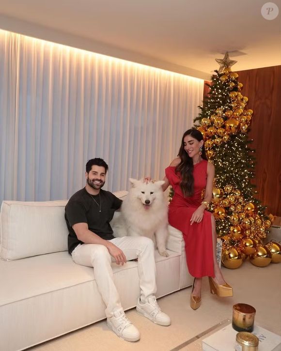 Discreta, mas nem tanto! Assim foi uma das árvores de Natal de Alok, que apostou em bolas douradas que a contornaram e deixaram a foto belíssima!