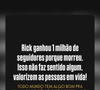 Roberta Miranda lamentou a morte de Rick e comentou o fenômeno nas redes sociais após a tragédia. O perfil do cantor ganhou mais de 1 milhão de seguidores