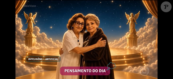 A imagem de inteligência artificial exibida pela Globo mostra Glória Menezes e Laura Cardoso juntas em uma representação criada especialmente para homenagear as duas atrizes