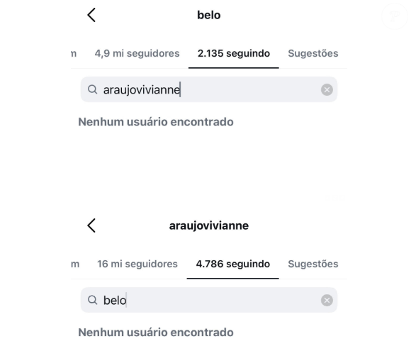 Viviane Araujo e Belo não se seguem no Instagram