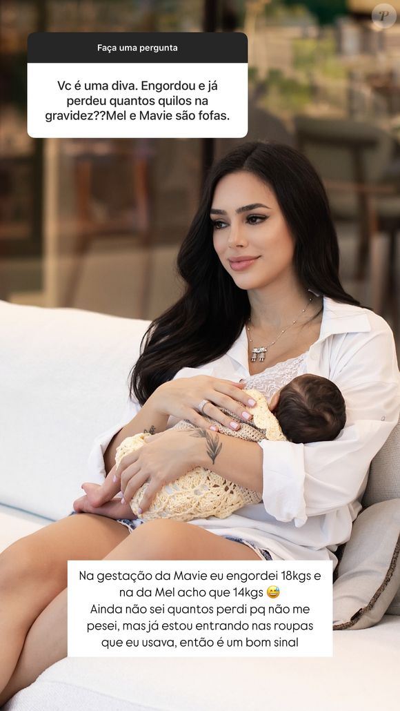Na interação, Bruna Biancardi também falou sobre as mudanças em seu corpo nas duas gestações