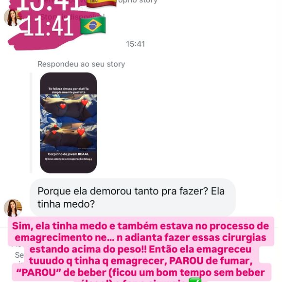 Virgínia contou que a mãe fez dieta para se submeter às cirurgias