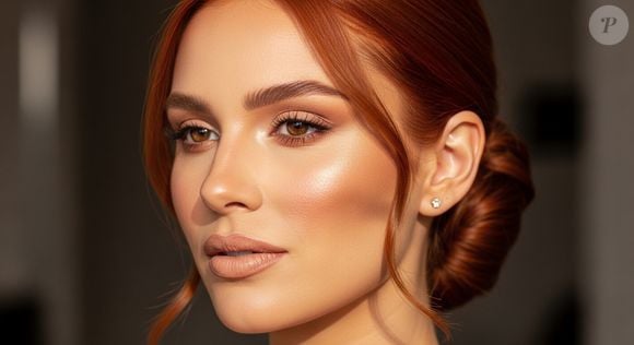 7. Elegância Nude Matte Atemporal

Prompt: "Produza retrato sofisticado com maquiagem nude matte em tons bege quente, sobrancelhas perfeitamente preenchidas, sombra suave, batom bege com subtom pêssego. Iluminação natural quente destacando maçãs do rosto e mandíbula, cabelo preso em coque elegante, fundo neutro desfocado."