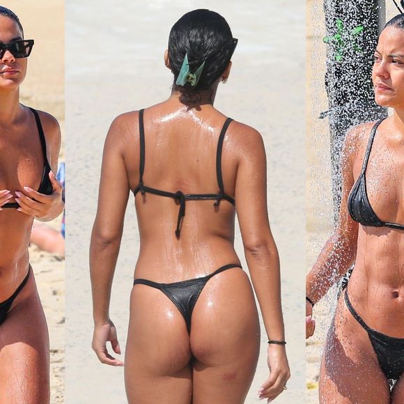 Bella Campos se refrescou na praia, no Rio de Janeiro