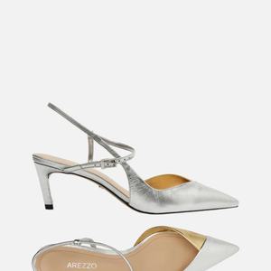 Até o fechamento desta matéria, o Scarpin Prateado Salto Médio Slingback Cruzado, da Arezzo, estava com preço de R$ 199,90