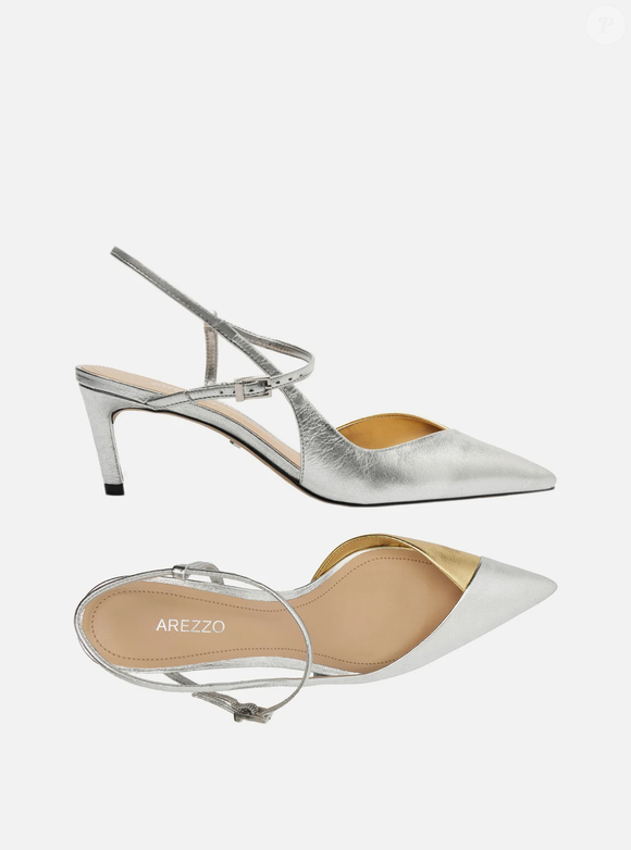 Até o fechamento desta matéria, o Scarpin Prateado Salto Médio Slingback Cruzado, da Arezzo, estava disponível por R$ 199,90
