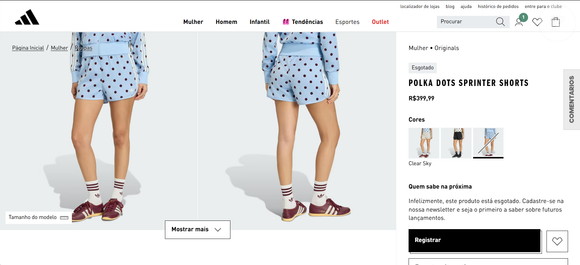 Nem só de peças de grife vive o look de Isabelle Drummond: o short de poá usado pela atriz é bastante semelhante ao Polka Dots Sprinter Shorts, da Adidas Originals, modelo de inspiração retrô que custa R$ 399,99 no site da marca