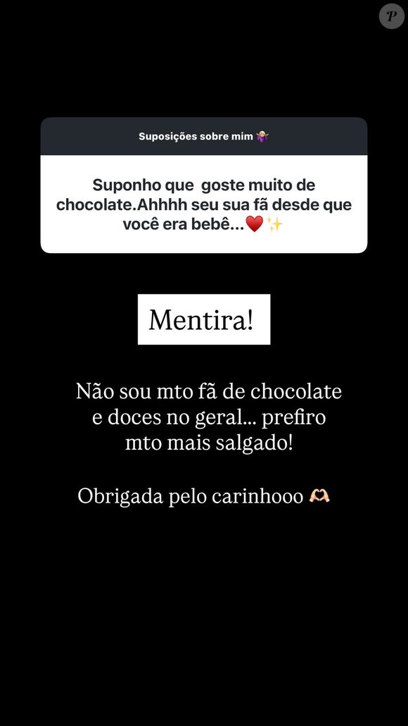 Apesar de não ter frescuras, Rafaella Justus disse preferir salgados do que doces