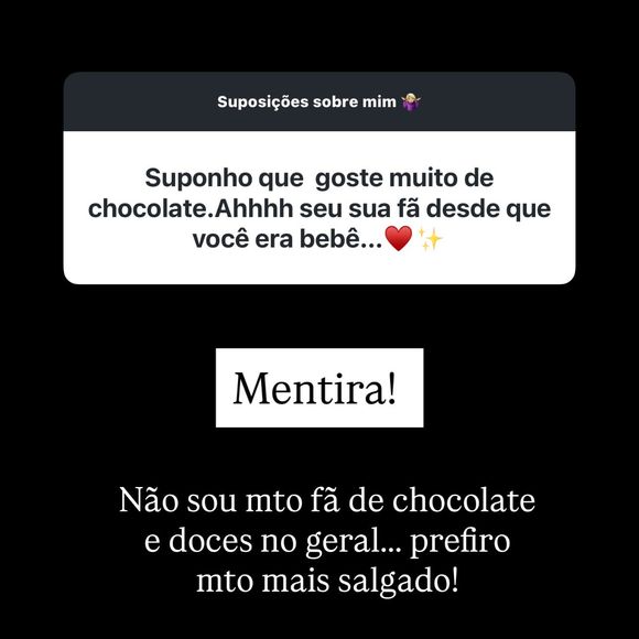 Apesar de não ter frescuras, Rafaella Justus disse preferir salgados do que doces
