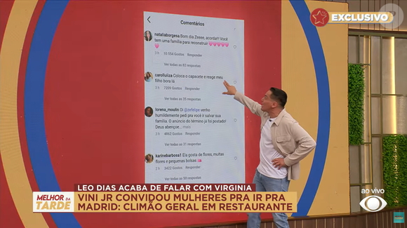 Segundo comentários que viralizaram no perfil de Zé Felipe, fãs passaram a incentivar o cantor a reconquistar Virginia após o fim do namoro da influenciadora com Vinícius Júnior