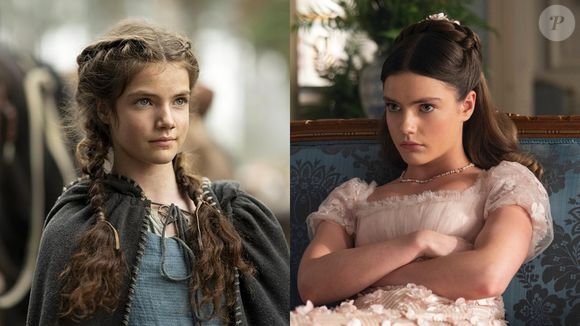 Florence Hunt mudou muito em pouquíssimo tempo. À direita, atriz aparece na série 'Cursed - A Lenda do Lado', lançada em 2020