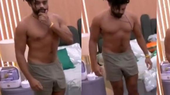 'Aline tá bem servida': Diogo Almeida atiça a web ao acordar 'animado' e mostrar demais no 'BBB 25'; veja vídeo