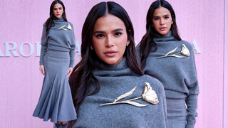 Só a tulipa do look de Bruna Marquezine em desfile na Espanha já ajudaria a pagar o seu boleto; valor do broche ULTRAPASSA o salário mínimo hoje