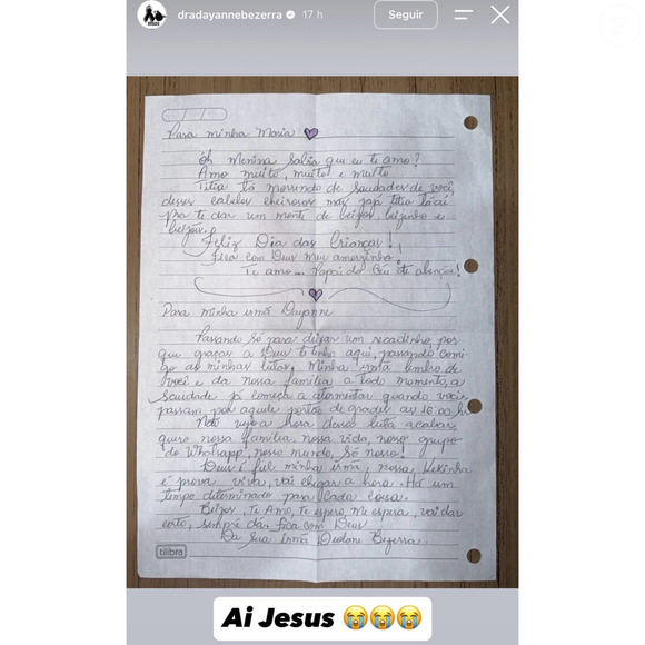 Presa preventivamente desde maio de 2026, Deolane Bezerra desabafou em carta e afirmou que não vê a hora de voltar para perto da família
