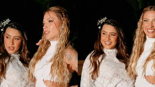 Casamento de Lauana Prado e Tati Dias: grávida de 8 meses, cantora destaca barrigão em vestido de renda com transparência; veja fotos de cerimônia intimista na praia!