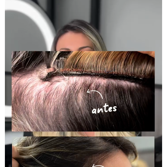 Andressa Urach optou por uma técnica que esconde o mega hair e dá aparência natural aos fios