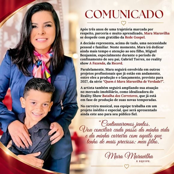 Mara Maravilha anunciou saída da Rede Gospel após 3 anos, mas prometeu novo disco, reality inédito e documentário sobre sua vida
